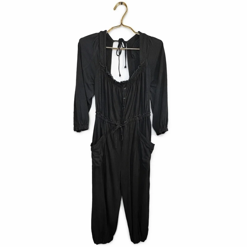 Daily Practice Anthropologie Mayotte Jumpsuit Black Long Sleeve Boho Size S - Picture 3 of 10